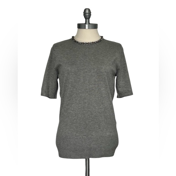 White House Black Market Sweaters - WHBM NWT Gray Short Sleeve Sweater with Embellished Collar Size Medium